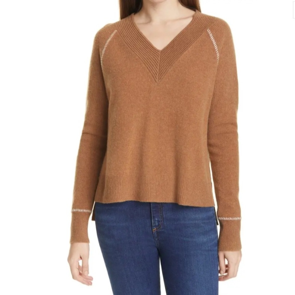 Veronica Beard Camel V-Neck Sweater